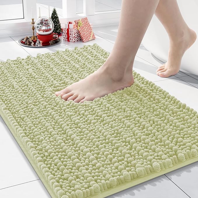Arotive Luxury Chenille Bathroom Rug Mat, Extra Soft Thick Absorbent Shaggy Bath Rugs, Non-Slip Machine Wash Dry, Plush Bath Mats for Bathroom, Shower and Tub, 30x17, Vanilla