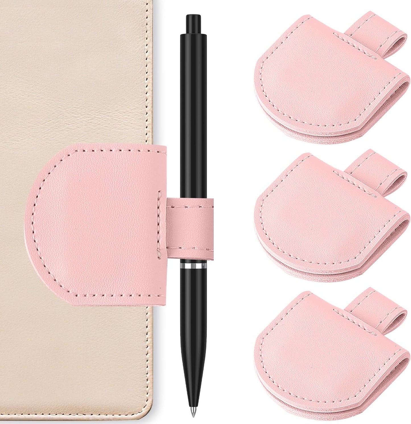 Magnetic Pen Loop Holder, Pencil Holder for Notebooks, Journals, Calendars, PU Leather 3 Pack