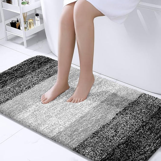 OLANLY Bathroom Rug Mat 44x24, Extra Soft and Absorbent Microfiber Bath Rugs, Non-Slip Plush Shaggy Bath Carpet Runner, Machine Wash Dry, Bath Mats for Bathroom Floor, Tub and Shower, Black