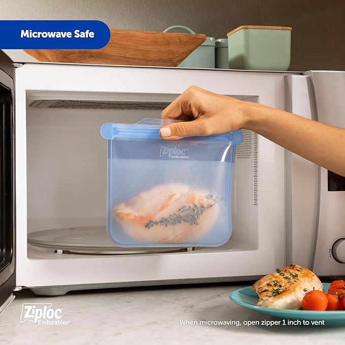 Ziploc Endurables Medium Pouch, 2 Cups, Reusable Silicone Bags and Food Storage Meal Prep Containers for Freezer, Oven, and Microwave, Dishwasher Safe, 2 Pack