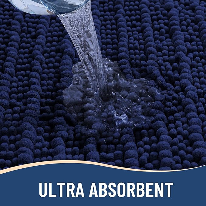 Arotive Luxury Chenille Bathroom Rug Mat, Extra Soft Thick Absorbent Shaggy Bath Rugs, Non-Slip Machine Wash Dry, Plush Bath Mats for Bathroom, Shower and Tub, 54x24, Navy