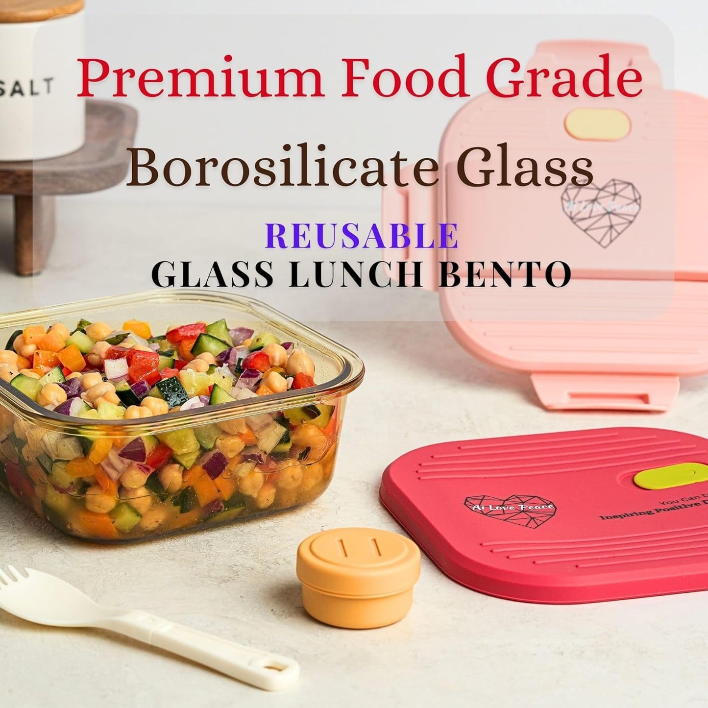 Ai Love Peace Soup Container with Dual Lids,26 oz Borosilicate Glass Lunch Box | Leakproof Lid+ Microwave &Safe Freezer Lid, Stackable,Glass Meal Prep Food Storage,Perfect for Work & Soup Lovers Gift.