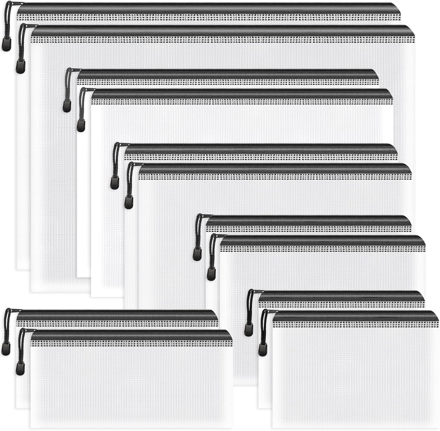 Umriox Zipper Bags, 6 Assorted Size (Black, 12 Packs), Project Bags for Cross Stitch, Mesh Zipper Pouch for Office Supplies Travel Accessories and Board Games Storage