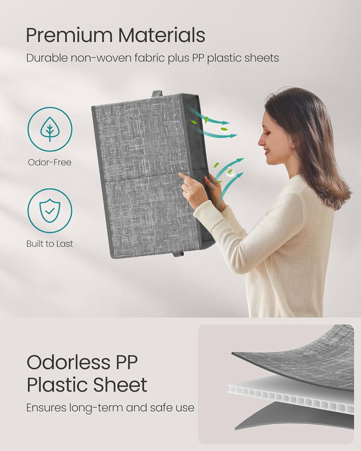 SONGMICS Storage Cubes, 19.7 x 11.8 x 11.8 Inches Non-Woven Fabric Bins with Double Handles, Set of 3, Closet Organizers for Shelves, Foldable, for Clothes, Cattail Gray UROB450G01