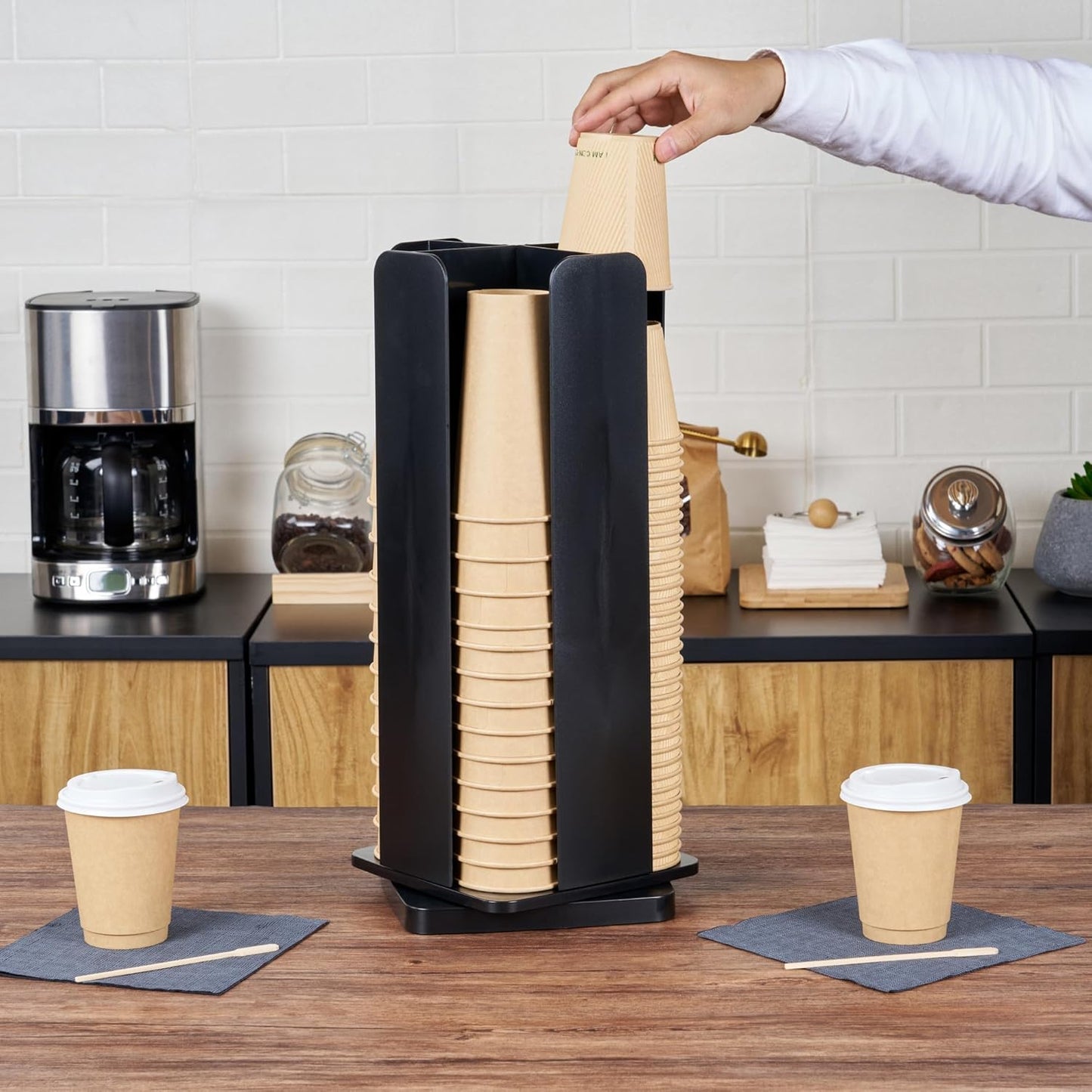 Restaurantware Restpresso Coffee Bar Organizer, 1 Count Durable 4 Compartments, Compact Size, Black Plastic Tabletop Coffee Supplies Organizer For Homes, Office Spaces, Breakrooms, and Lounges