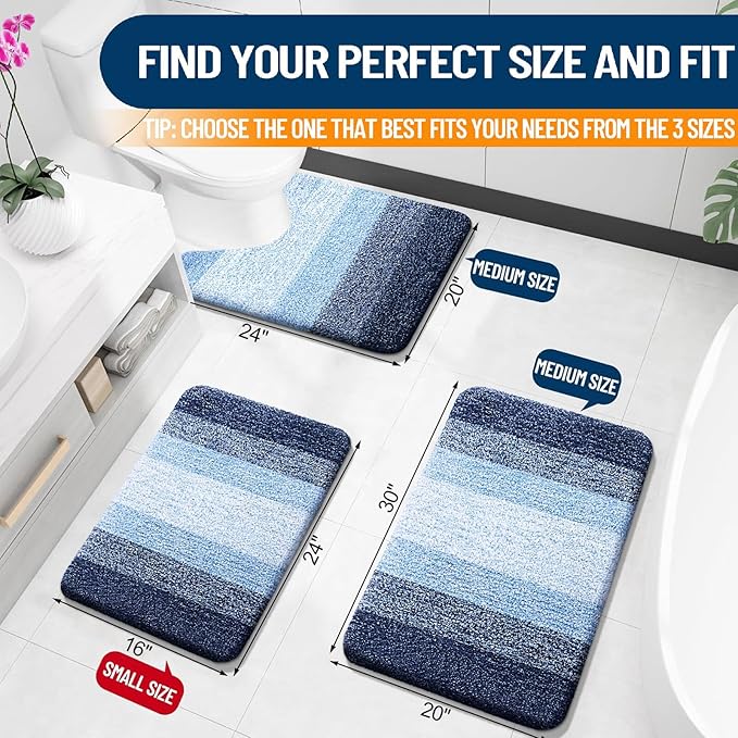 OLANLY Bathroom Rugs Mat 30x20, Extra Soft Absorbent Microfiber Bath Rugs, Rubber Backing, Quick Dry, Machine Washable Bath Mats for Bathroom Floor, Tub and Shower, Home Decor Accessories, Navy