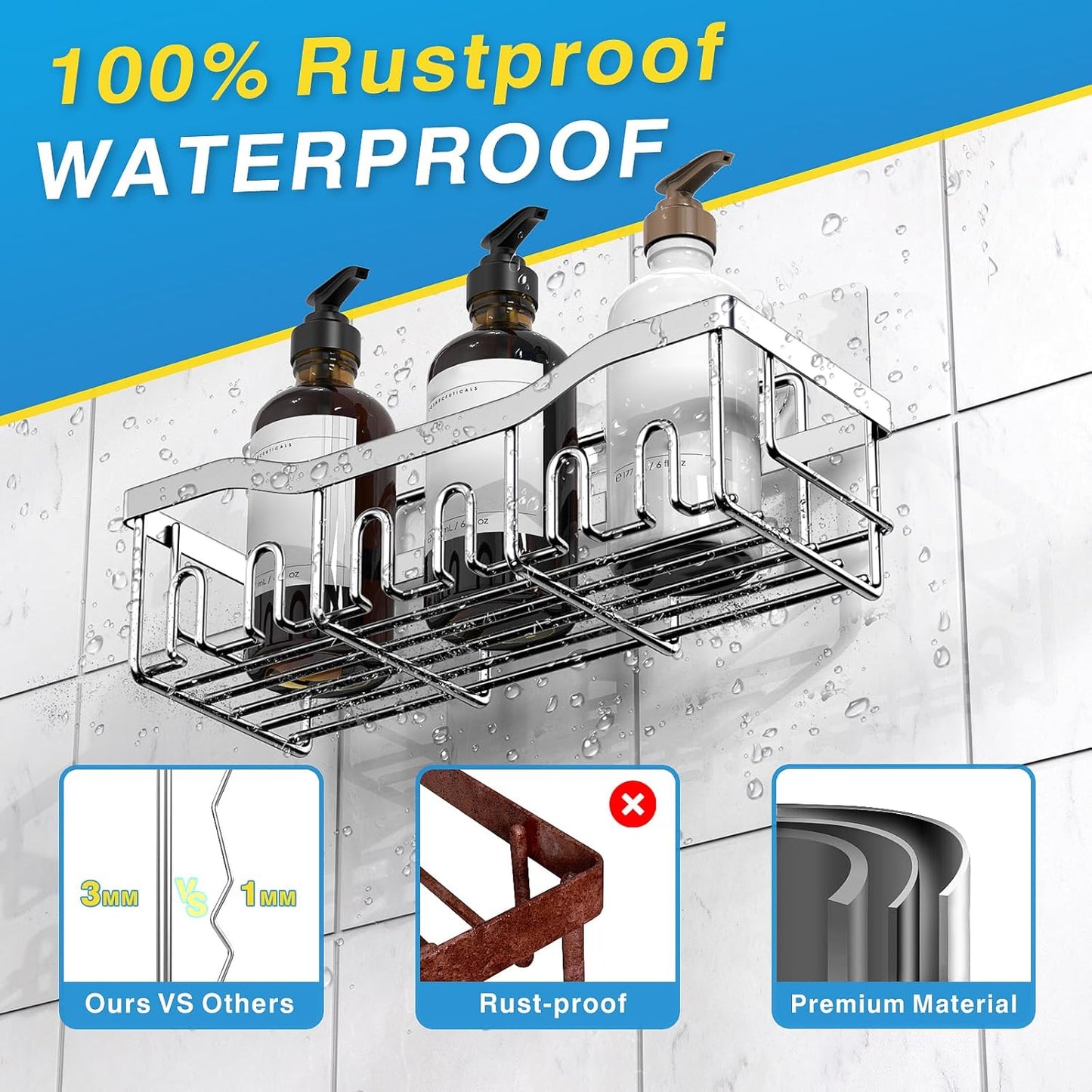 EUDELE 5-Pack Rustproof Stainless Steel Shower Caddy – No Drill Adhesive Bathroom Organizer with Large Capacity, Spacious Shower Shelves for Inside Shower, Kitchen & Home Decor Storage-XL Size