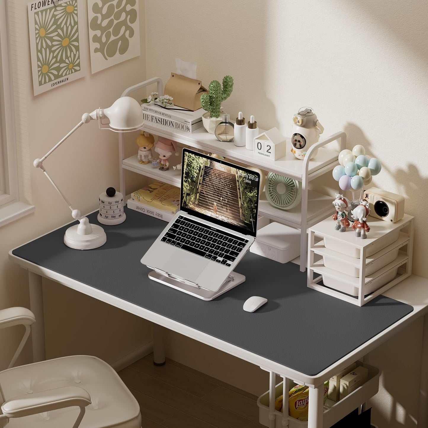 Aothia Leather Desk Pad Protector, Office Desk Mat, Large Mouse Pad, Laptop Desk Pad, Non-Slip PU Leather Desk Blotter, Waterproof Desk Writing Pad for Office and Home (Gray, 55" x 24")