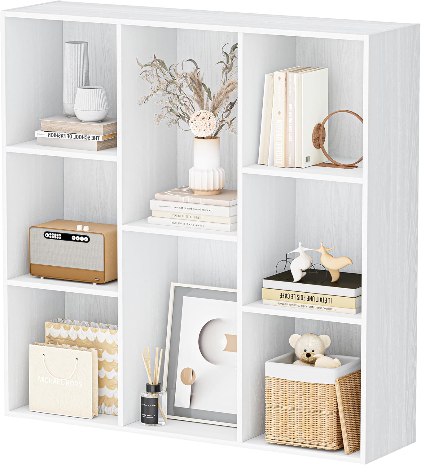 8 Cube Storage Organizer, Wooden Cube Shelves with Closed Back Panel, Reversible Bookcase, Toy Organizers and Storage for Home, Living Room, Kids Room, Office, 35.98" L x 9.45" W x 35.91" H, White