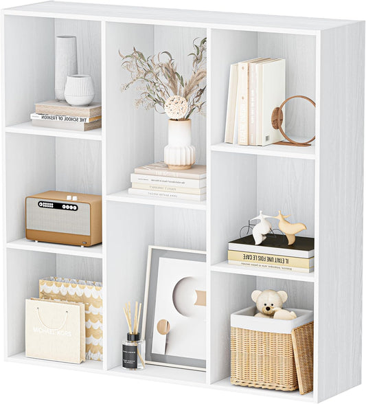 8 Cube Storage Organizer, Wooden Cube Shelves with Closed Back Panel, Reversible Bookcase, Toy Organizers and Storage for Home, Living Room, Kids Room, Office, 35.98" L x 9.45" W x 35.91" H, White