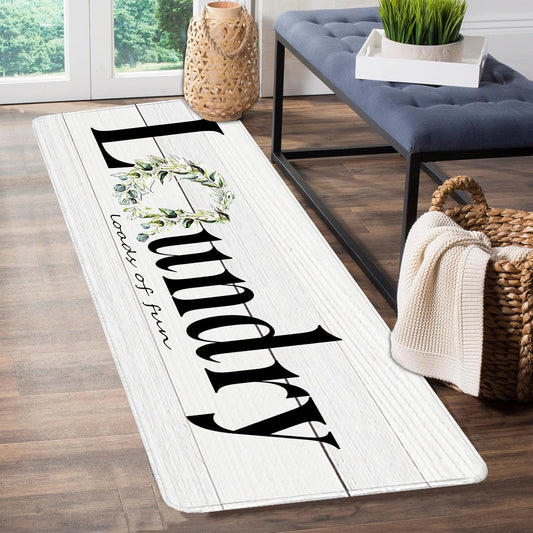 Laundry Room Runner Rug for Hallways Kitchen Mat Non Slip 20"x 47" Washable Runner Rugs with TPR Backing Soft Floral Text Carpet Indoor Machine Washable Accent Rug Low Pile Carpet