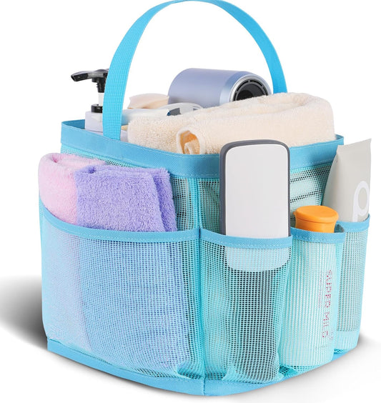 EUDELE Mesh Shower Caddy Portable, 8-Pocket Large Capacity, Quick Dry, Easy Clean, Ideal for Beach, Swimming, Gym, Travel