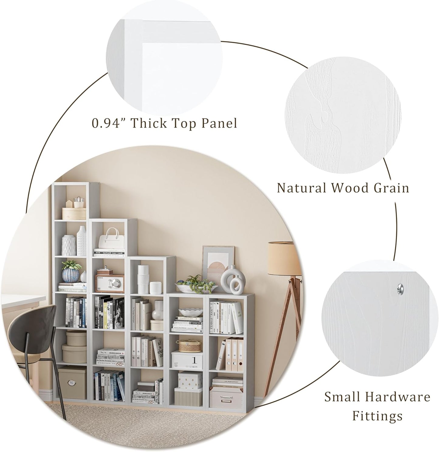 Tall Cube Storage Organizer Bookcase, 5 Tier 11 inch Open Back Cubical Shelf with Thickened Border, Display Bookshelf for Living Room, Home Office, Sturdy Room (White, 5 Cube,Vertical)