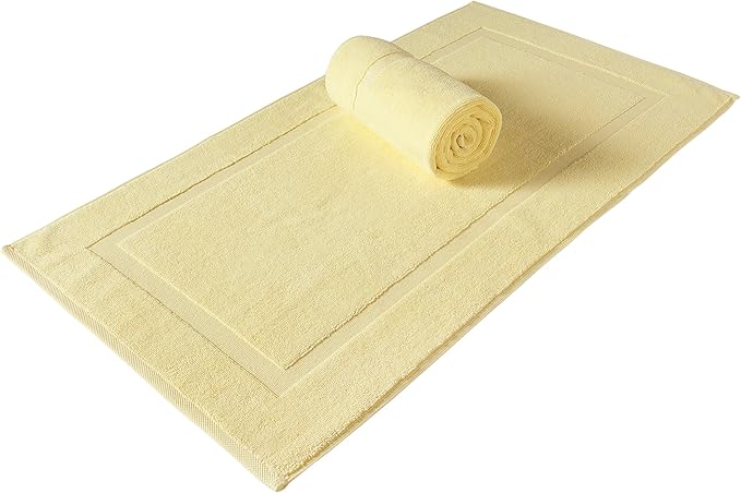 SALBAKOS 100% Turkish Cotton Bath Mat Set 2-Piece - 20x34 inch, Premium Quality Hotel & Spa Collection, Soft, Absorbent, Long Lasting, Durable Bathroom Rugs | Made in Turkey (Yellow, 2 Bath Mats)