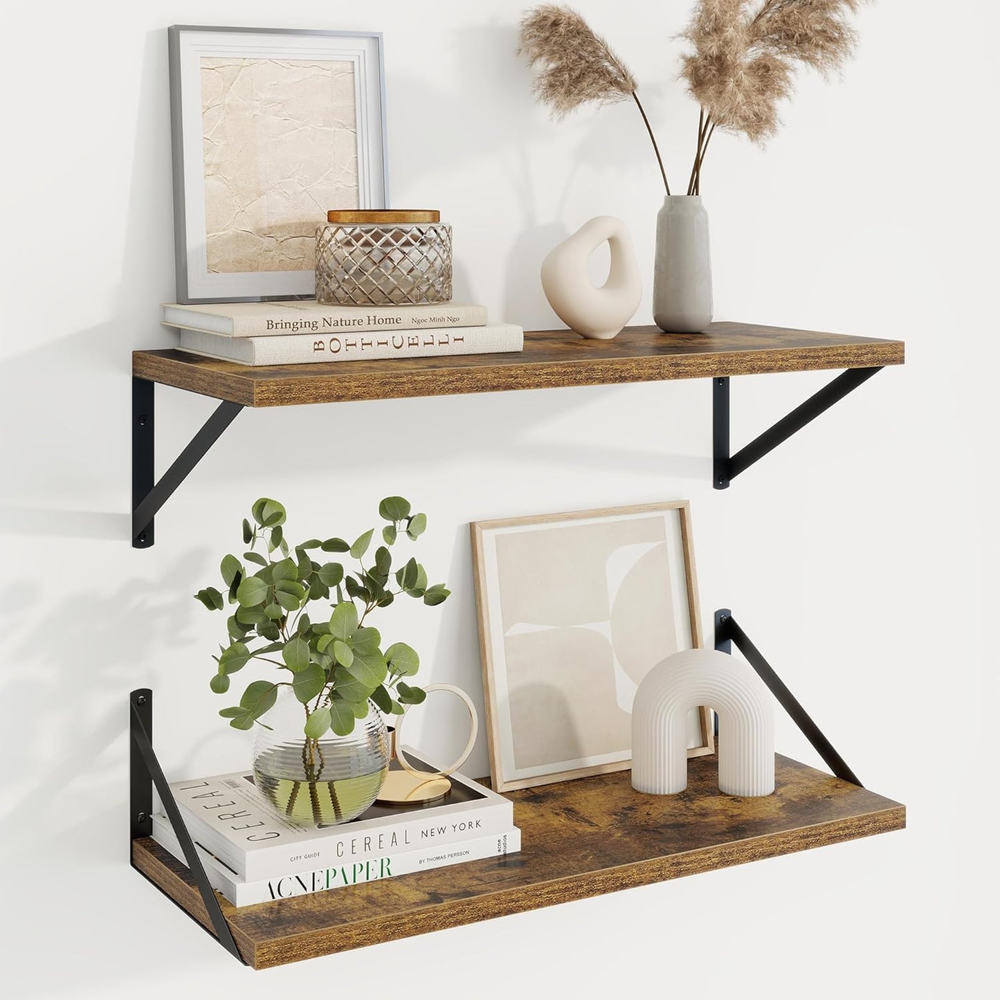 Axeman Deep Floating Shelves for Wall - 24 Inch Wide x 10 Inch Deep Floating Shelves Set of 2 -Rustic Wide Wall Shelves for Living Room Bathroom Bedroom