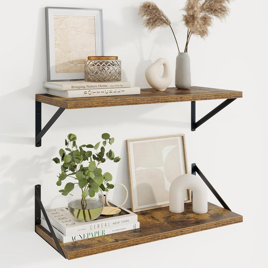 Axeman Deep Floating Shelves for Wall - 24 Inch Wide x 10 Inch Deep Floating Shelves Set of 2 -Rustic Wide Wall Shelves for Living Room Bathroom Bedroom