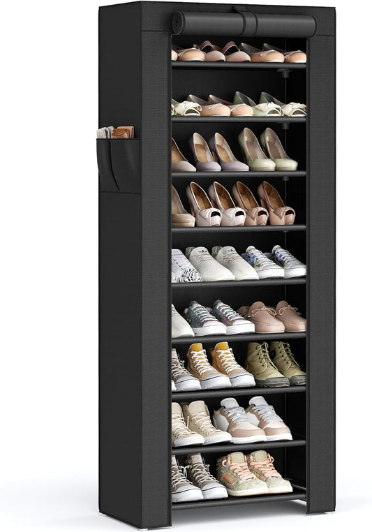 SONGMICS 10-Tier Shoe Rack, Shoe Storage Cabinet with Dustproof Cover, Free-Standing Shoe Storage Organizer for Closet, Entryway, Hold 27-35 Pairs of Shoes, for Sneakers, High Heels, Black URXJ10H