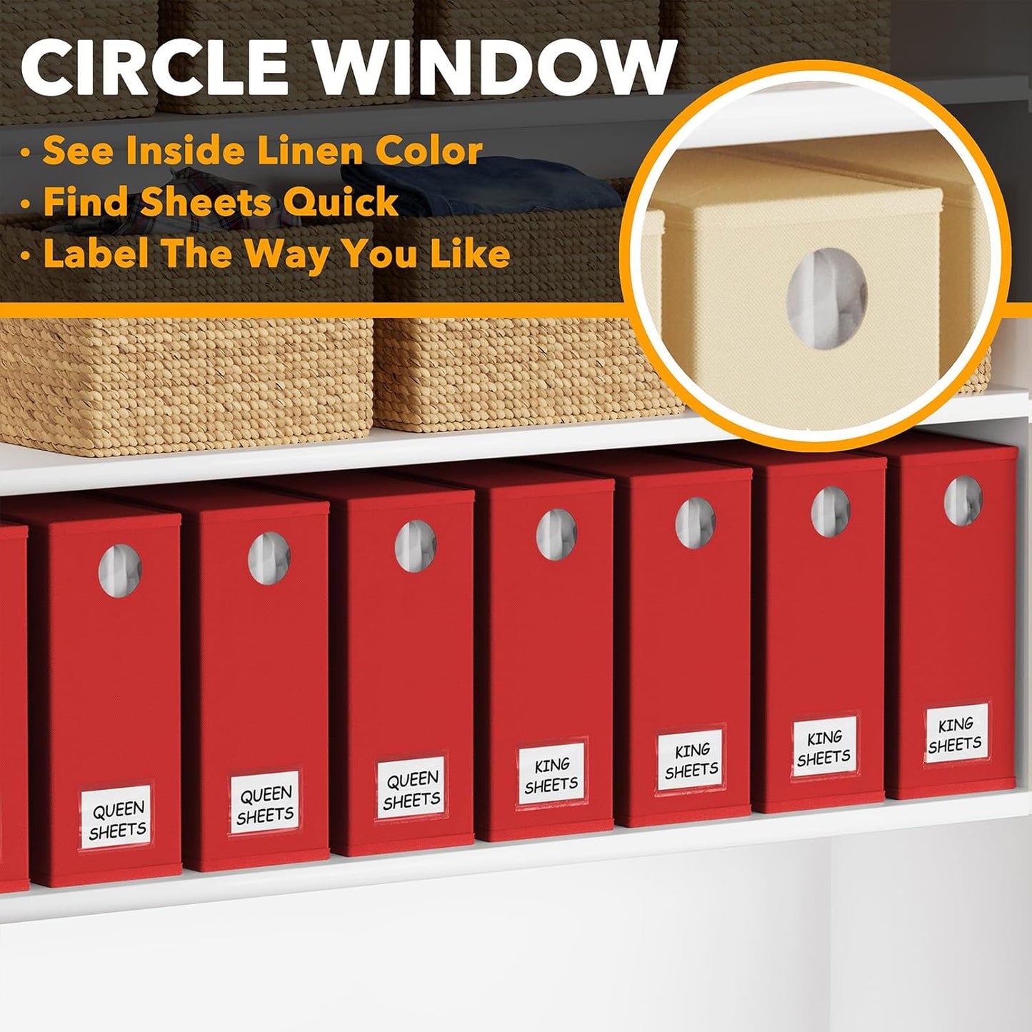 SpaceAid 8 Pack Bed Sheet Organizers and Storage, Foldable Sheet Organizer for Linen Closet, Sheets Set Folder Keeper with Window XL (Queen & King Size) Bedding Container (Red, 8 Pack)