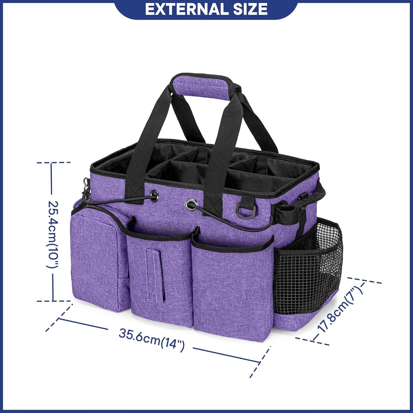 LoDrid Large Professional Cleaning Caddy with Detachable Divider, Supply Organizer with Handle and Shoulder Strap, Cleaning Bags for Housekeepers & Cleaners, Purple