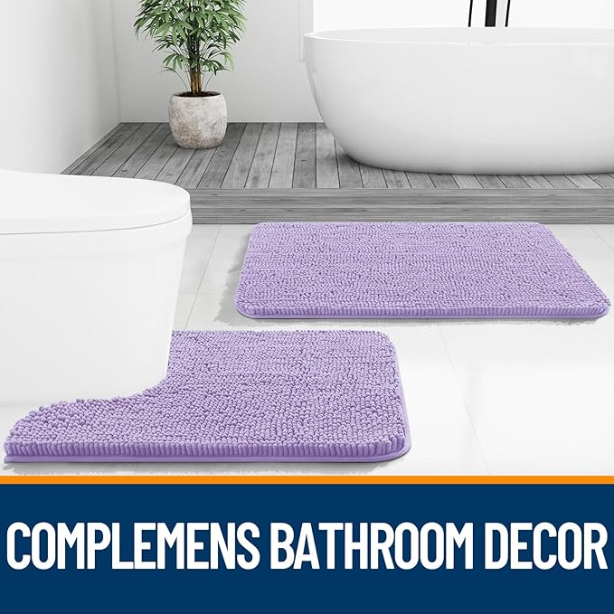 OLANLY Bathroom Rugs 40x32, Extra Soft Absorbent Chenille Bath Rugs, Rubber Backing Quick Dry, Machine Washable Bath Mats for Bathroom Floor, Tub and Shower, Home Decor Accessories, Lavender