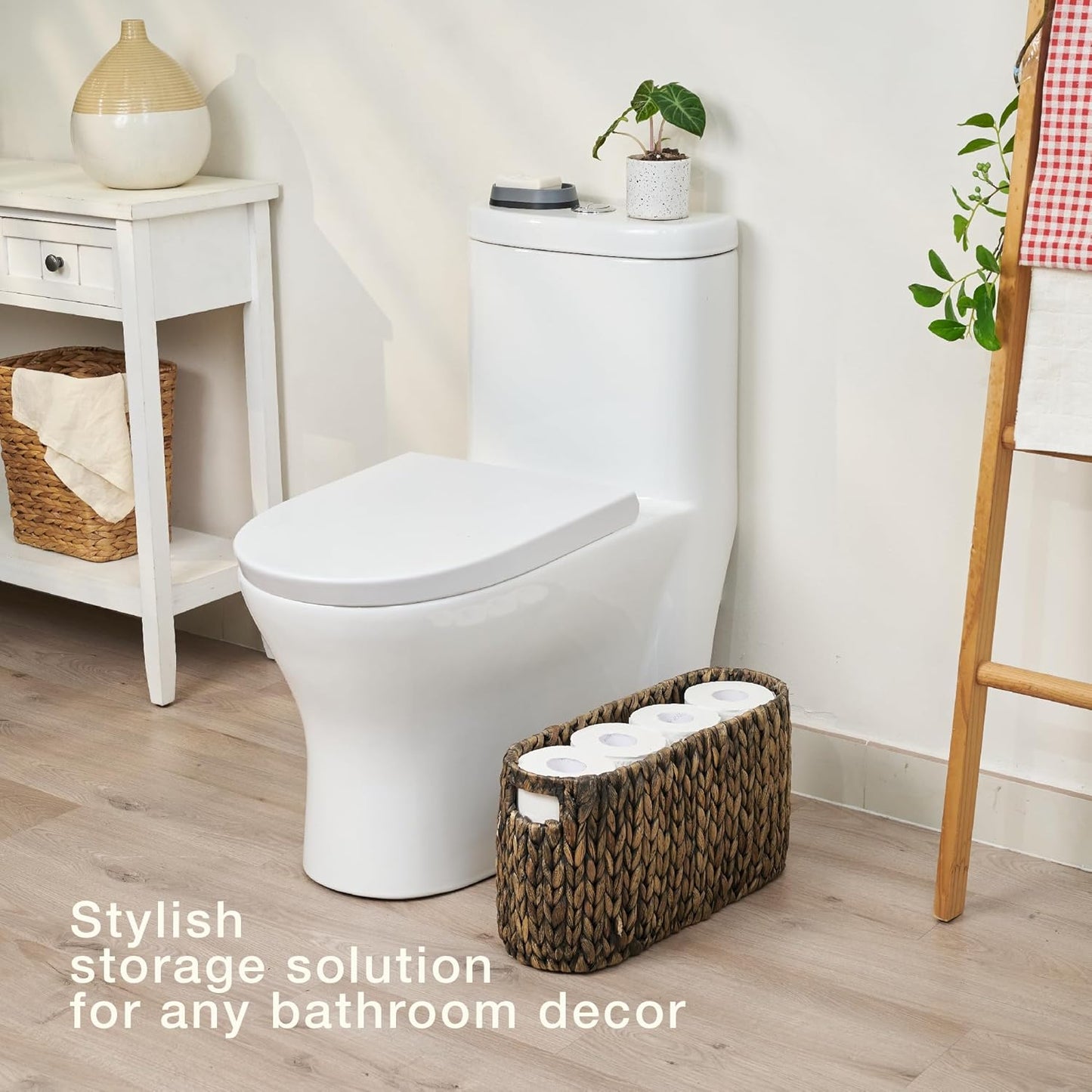 Toilet Paper Storage Basket, Toilet Paper Holder with Storage for Up to 8 Rolls, Coastal Bathroom Decor, Rattan Bathroom Accessories (Black Hyacinth, 6 Mega Rolls)