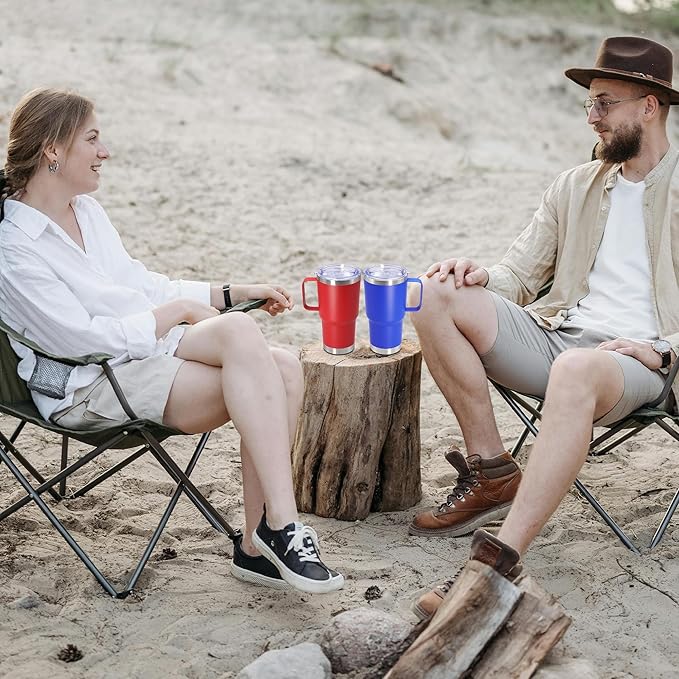 20 oz Tumbler with Handle and Lid, Stainless Steel Tumbler Insulated Travel Coffee Mug, Spill Proof Double Wall Vacuum Tumbler Cup Keep Drink Hot & Cold, Dark Blue, 6 Pack