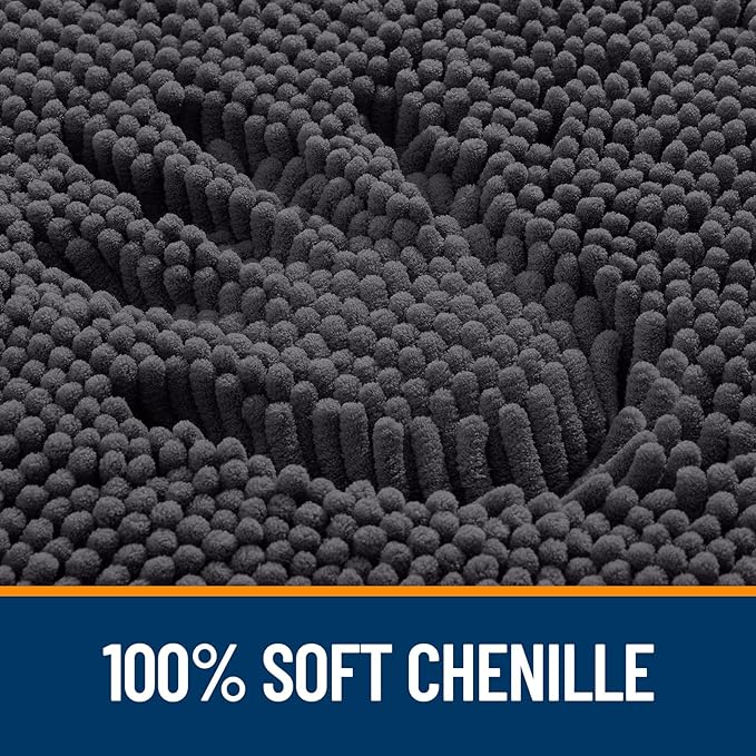 OLANLY Bathroom Rugs 34x21, Extra Soft Absorbent Chenille Bath Rugs, Rubber Backing Quick Dry, Machine Washable Bath Mats for Bathroom Floor, Tub and Shower, Home Decor Accessories, Dark Grey