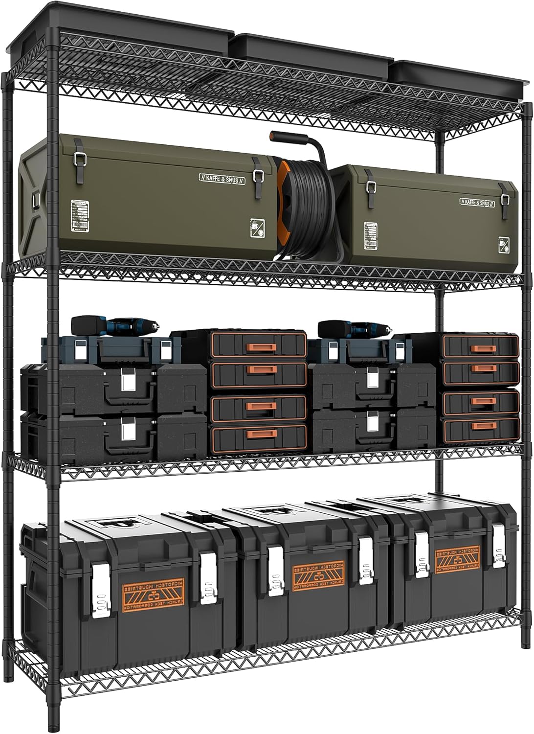 4 Tiers Storage Shelves Load 2640LBS, Metal Shelving Wire Metal Shelving Unit Shelves for Storage Adjustable Garage Shelving for Pantry Kitchen Garage Black 17.7" D x 59.1" W x 70.4" H