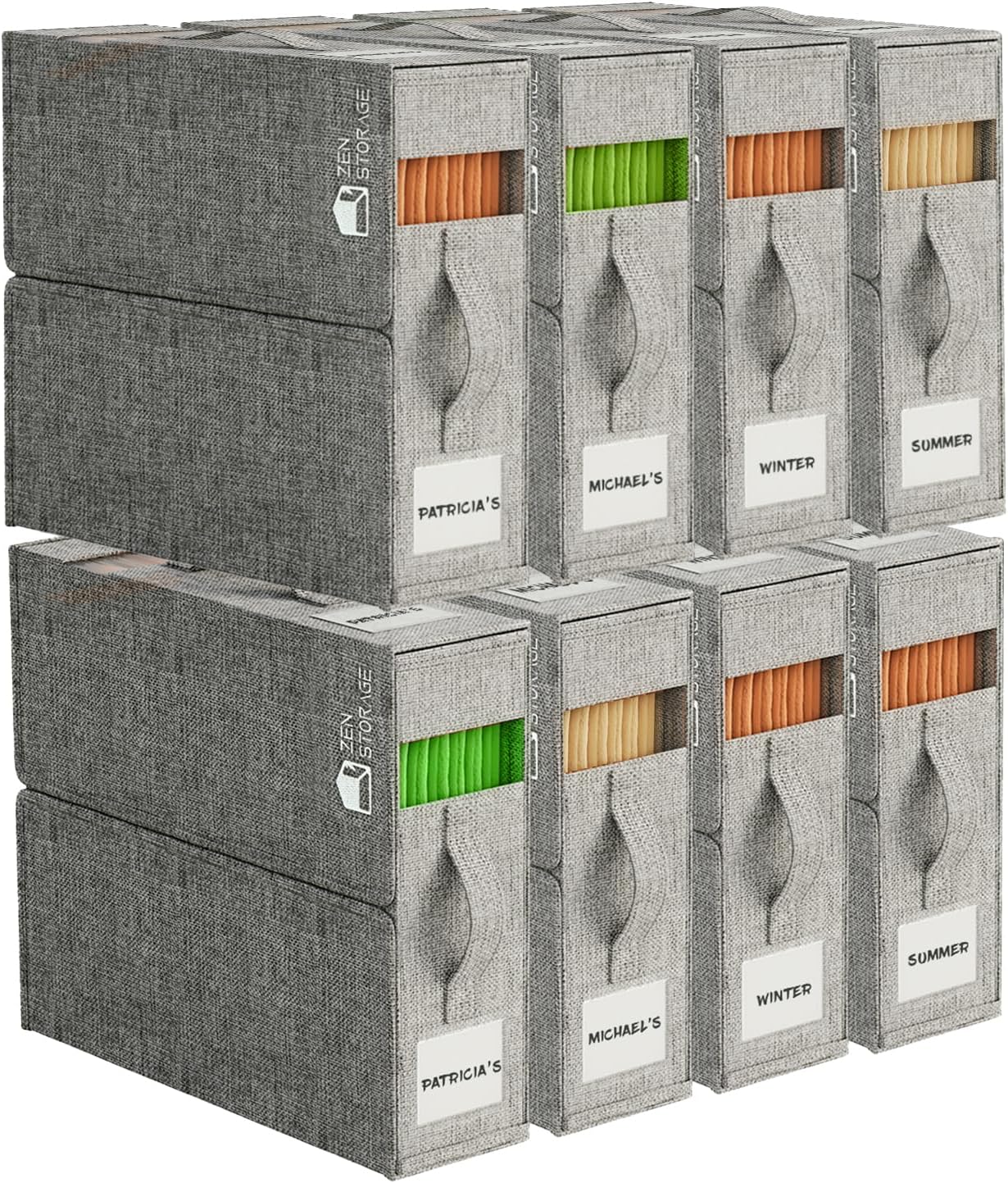 8Pack Sheet Organizers for Linen Closet - King/Queen Size Bedding Storage Boxes with Clear Window | Foldable, Dustproof Linen Organizer for Blankets & Sheet Sets,Grey