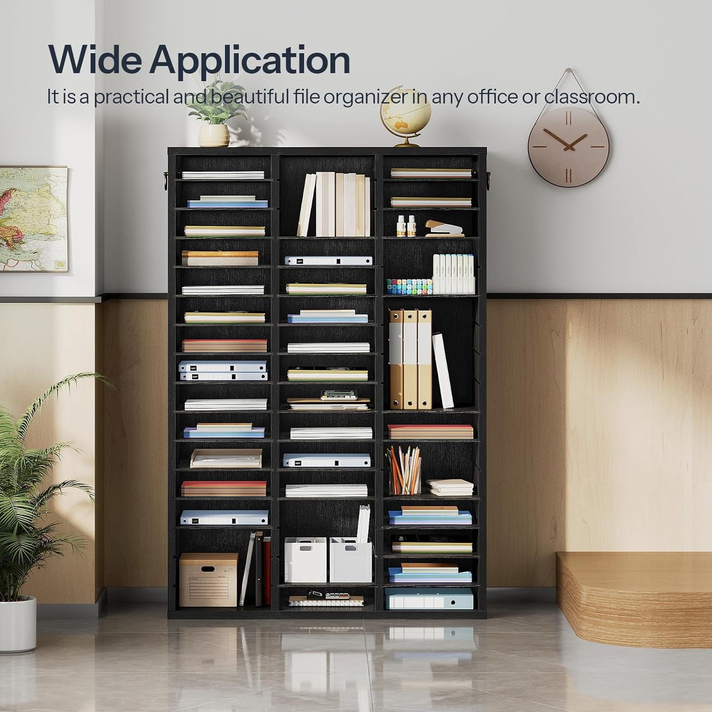 HOOBRO Literature Organizer, 48 Compartments Wooden Mail Organizer, Countertop Literature Sorter with Adjustable Shelves for Home, Office, School, Student Mailbox for Classroom, Black BK163WF01