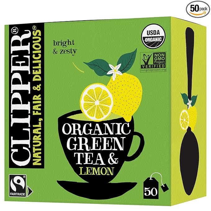 Clipper Tea Green Tea & Lemon Teabags – USDA Organic, Great Hot or Iced – Bright, Zippy, Natural, Fair & Delicious – 50 Tea Bags