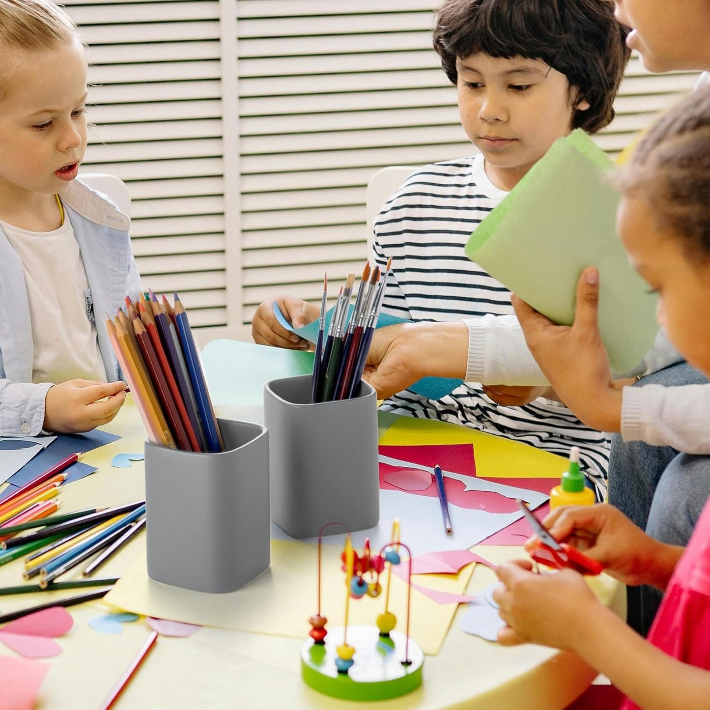 Pen Holder, 2 Pack Pencil Holder for Desk ,Ceramic Pencil Cup Desk Organizer, Makeup Brush Holder Cute, Stationery Accessories for Office, School, Home (Matte gray)