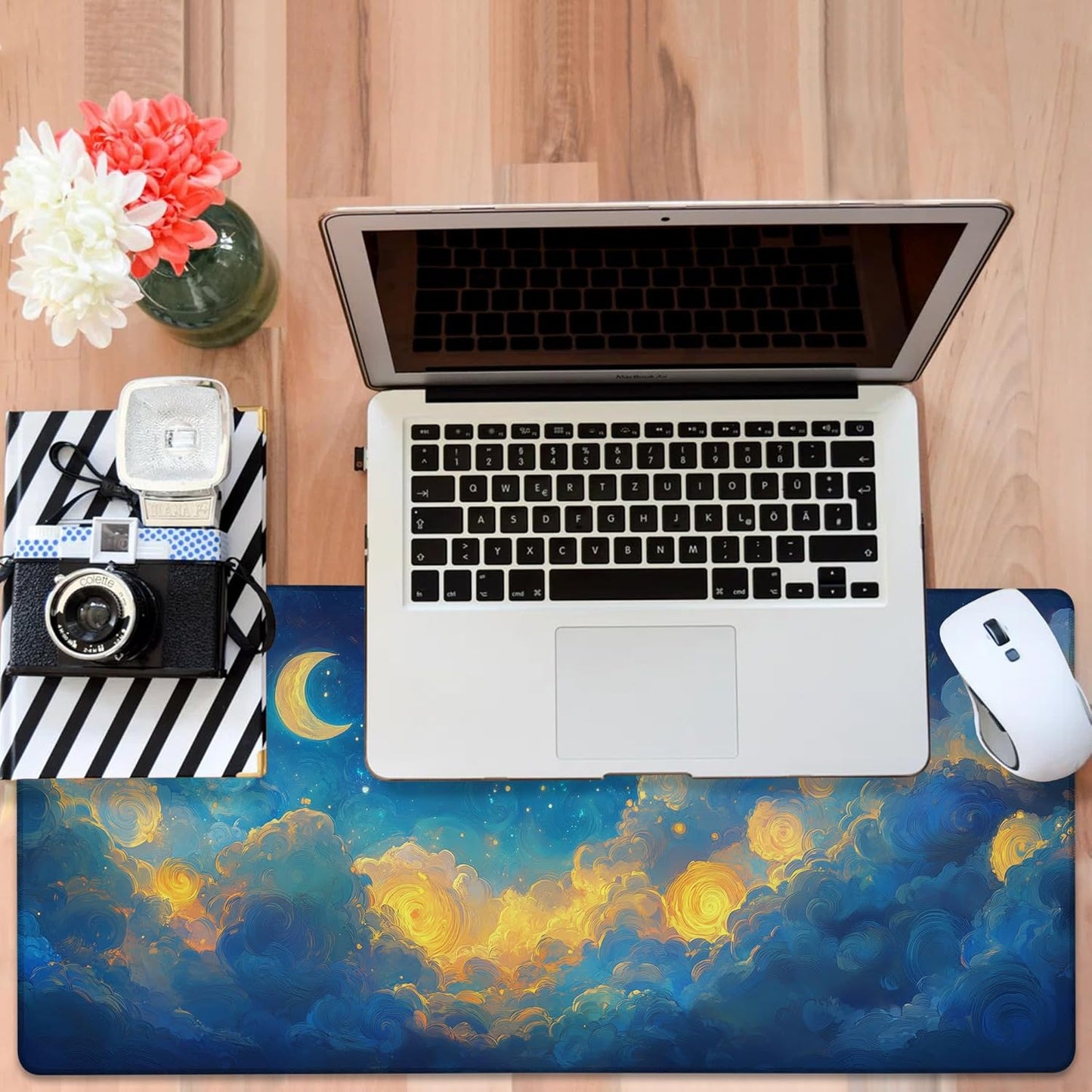 Gaming Desk Pad Large Extra Length Night Sky Mouse Pad Keyboard Laptop Non-Slip Waterproof with Rubber Base Thick Stitched Edge Mouse Mat for Office Home 35.4 x 15.7 Inches