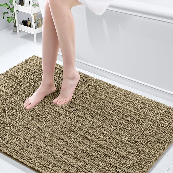 Arotive Luxury Chenille Bathroom Rug Mat, Extra Soft Thick Absorbent Shaggy Bath Rugs, Non-Slip Machine Wash Dry, Plush Bath Mats for Bathroom, Shower and Tub, 59x35, Camel
