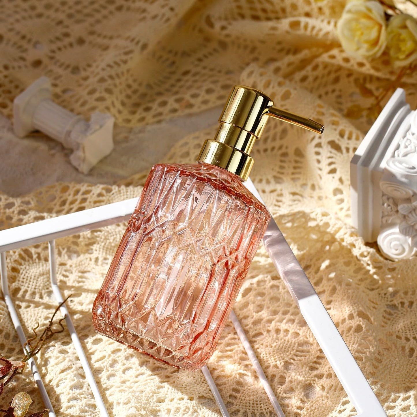 Soap Dispenser with Pump, Refillable Liquid Hand Soap Dish Soap Dispensers for Bathroom Counter, Kitchen Sink (Pink)