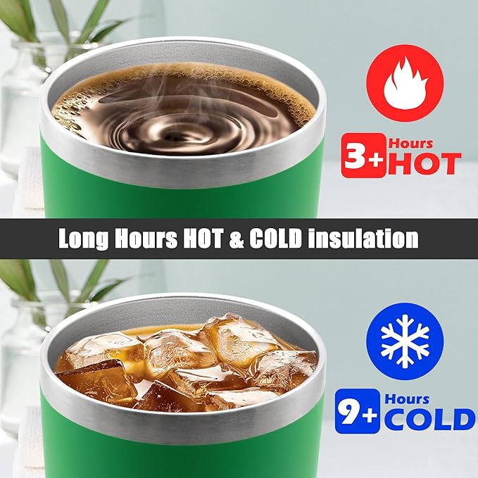 20 oz Tumbler Coffee Travel Tumblers Bulk with Lid Stainless Steel Double Wall Vacuum Insulated Mug Powder Coated Cups fit Car Cupholder for Hot and Cold - Green, 1Pack