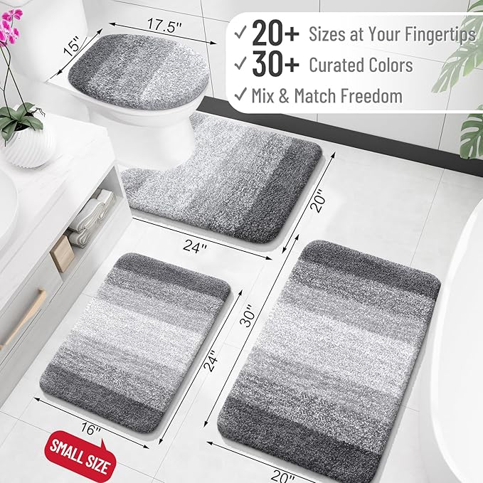 OLANLY Bathroom Rug Mat 47x20, Extra Soft and Absorbent Microfiber Bath Rugs, Non-Slip Plush Shaggy Bath Carpet Runner, Machine Wash Dry, Bath Mats for Bathroom Floor, Tub and Shower, Grey