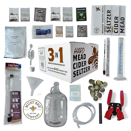 Master Fermentation Kit- 3 in 1 Make Your Own Hard Seltzer/Hard Cider/Mead reusable equipment from Must Bee Company- Mead Kit- Hard Cider KIt- Hard Seltzer Kit