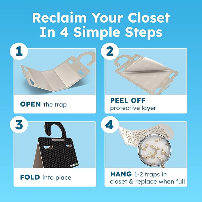 BugMD Clothes & Pantry Moth Traps (18 Count) – Sticky Glue Pheromone-Based Repellent for Closets, Cabinets & Wardrobes – Non-Toxic - Black