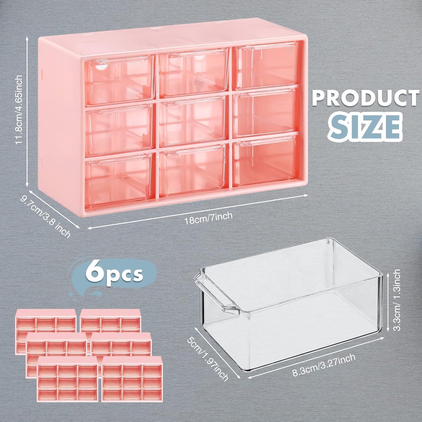 Amyhill 6 Pcs Mini Drawer Organizer Small Organizer with 9 Drawers Plastic Desktop Craft Storage Box for Office Home Room Jewelry Cosmetics Collection(Pink)