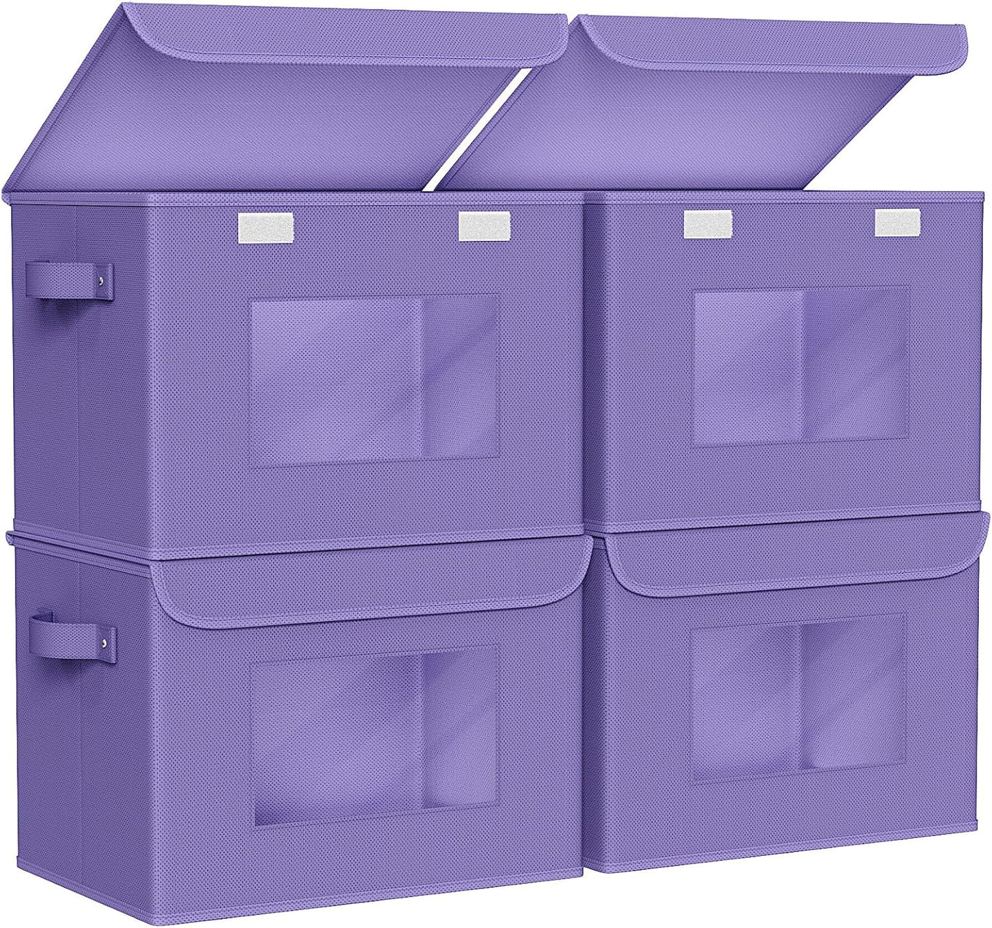 Univivi Storage Bins with Lids [4-Pack] Fabric Lidded Storage Baskets Stackable Closet Storage Bins, Closet Organizers and Storage with Lid & Clear Window for Home, Office, Bedroom (Purple)