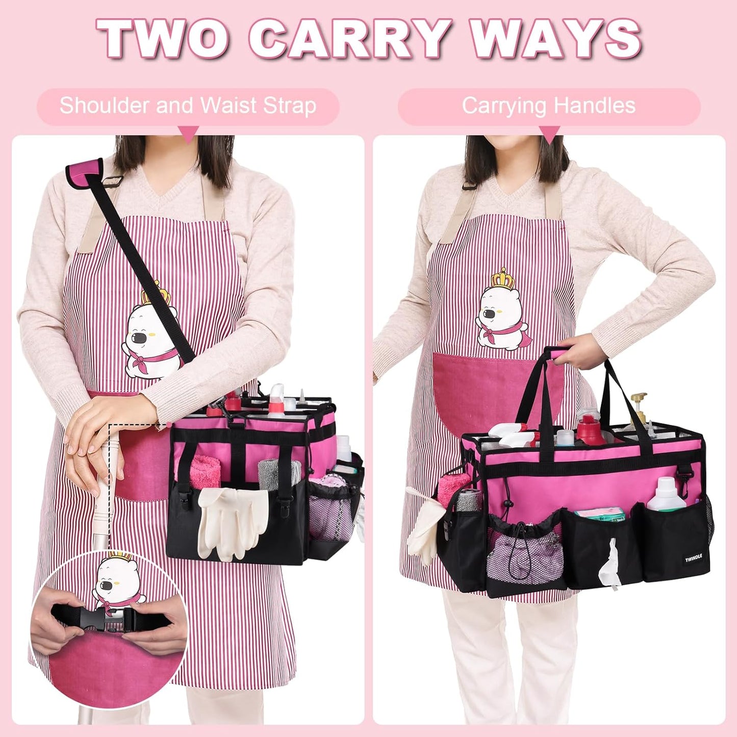 Large Cleaning Caddy Bag With Detachable Divider,Caddy Organizer With Handle,Cleaning Supply Storage With Adjustable Shoulder Strap & Waist Belt For Cleaners,Cleaning Housekeepers