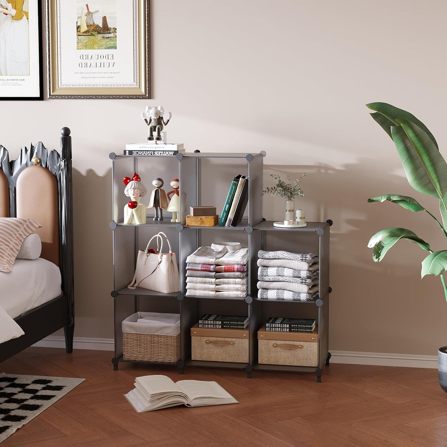 AWTATOS 8 Cube Storage Organizer, Closet Organizer Storage Shelf, Bookcase Bookshelf, DIY Stackable Storage Cubes Shelves for Closet, Bedroom, Home, Office, Grey