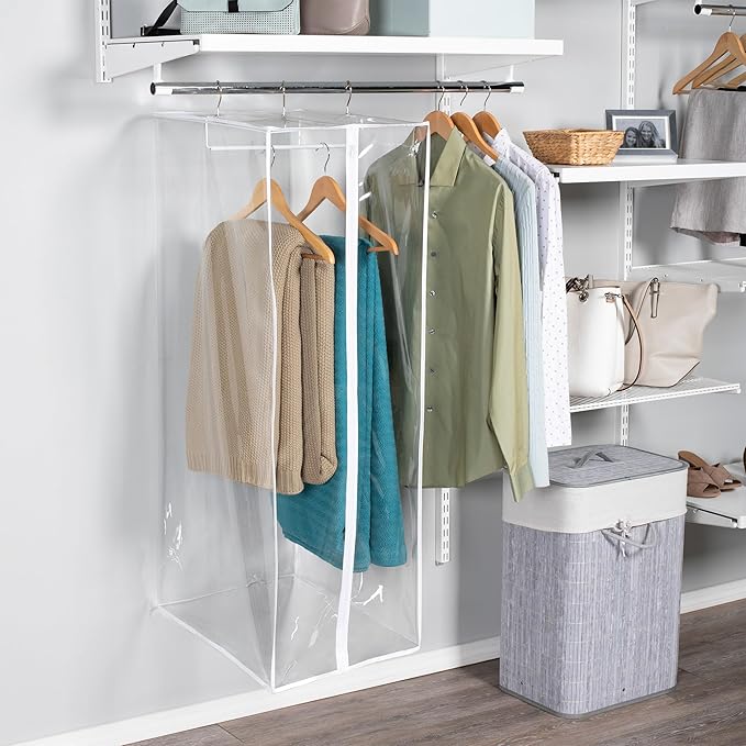 Garment Bag - Clear Hanging Closet Organizer - Durable Zippered Cover with Rod Protects Dresses, Suits, and Jackets from Dust and Moist- Top Metal Frame to Keep All Your Stuff in Shape- 60" x 20" x 15