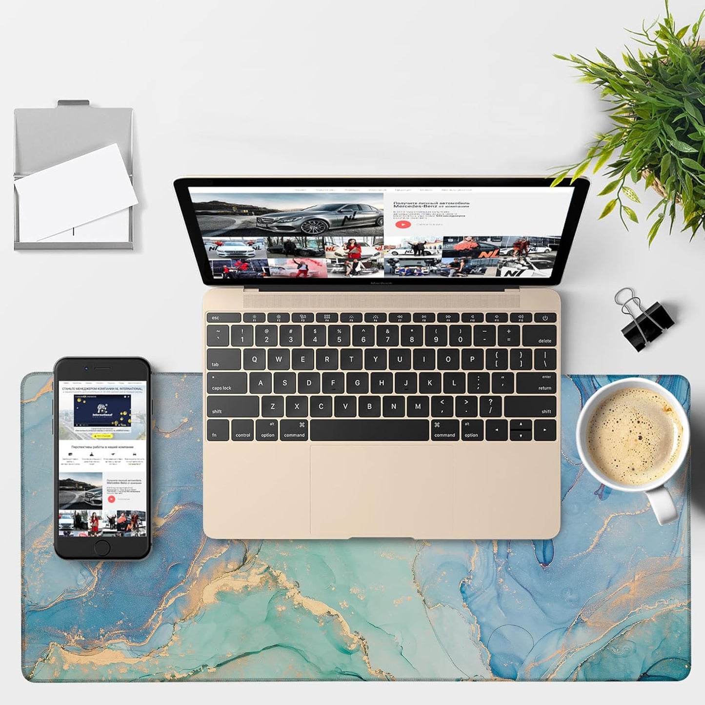 Gaming Desk Pad Large Extra Length Fluid Art Marble Mouse Pad Keyboard Laptop Non-Slip Waterproof with Rubber Base Thick Stitched Edge Mouse Mat for Office Home 35.4 x 15.7 Inches