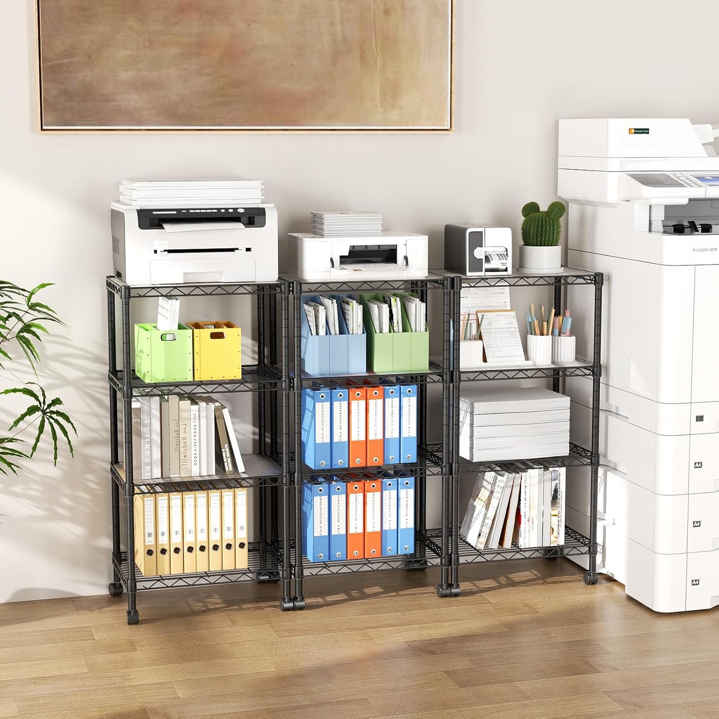 SINGAYE 4 Small Shelves Storage Shelf Wire Shelving Unit Metal Shelf Adjustable Organizers Storage Shelving with Wheels for Bathroom Laundry Room Kitchen Pantry12”D x 18”W x 45”H Black