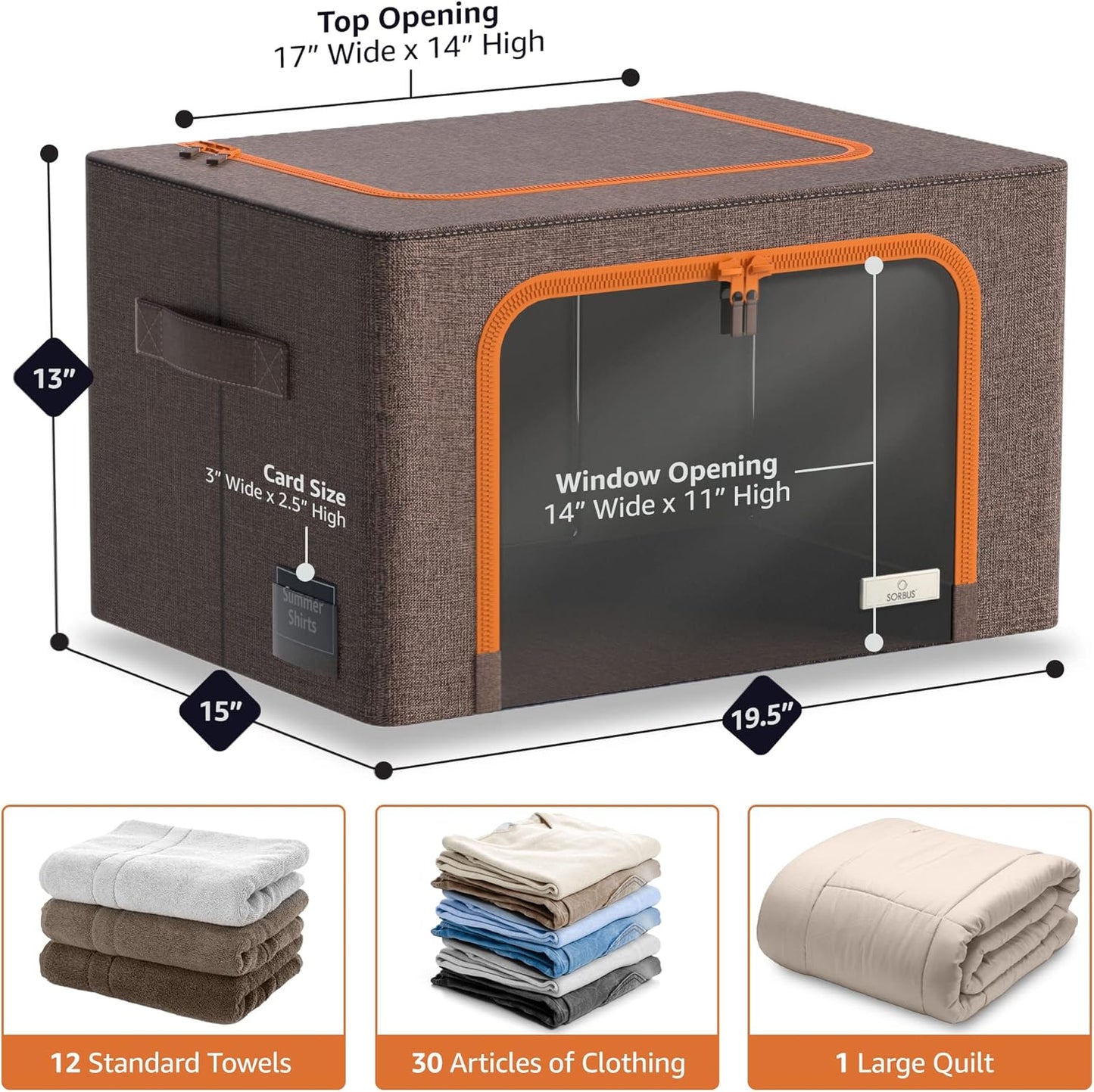 Sorbus Storage Bins with Metal Frame - Stackable & Foldable Clothes Organizer Bags - Oxford Fabric Storage Containers with Large Clear Window & Carry Handles Organization for Bedding Linen & Clothing