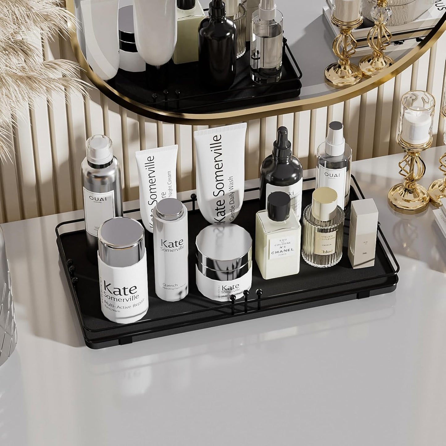 Toilet Paper Basket, Bathroom Basket for Counter Toiletries Towel Decor TP, Toilet Tank Tray, Guest Back of Toilet Organizer Storage, Vanity Tray for Perfume Makeup, Kitchen 13”x6.5” Black