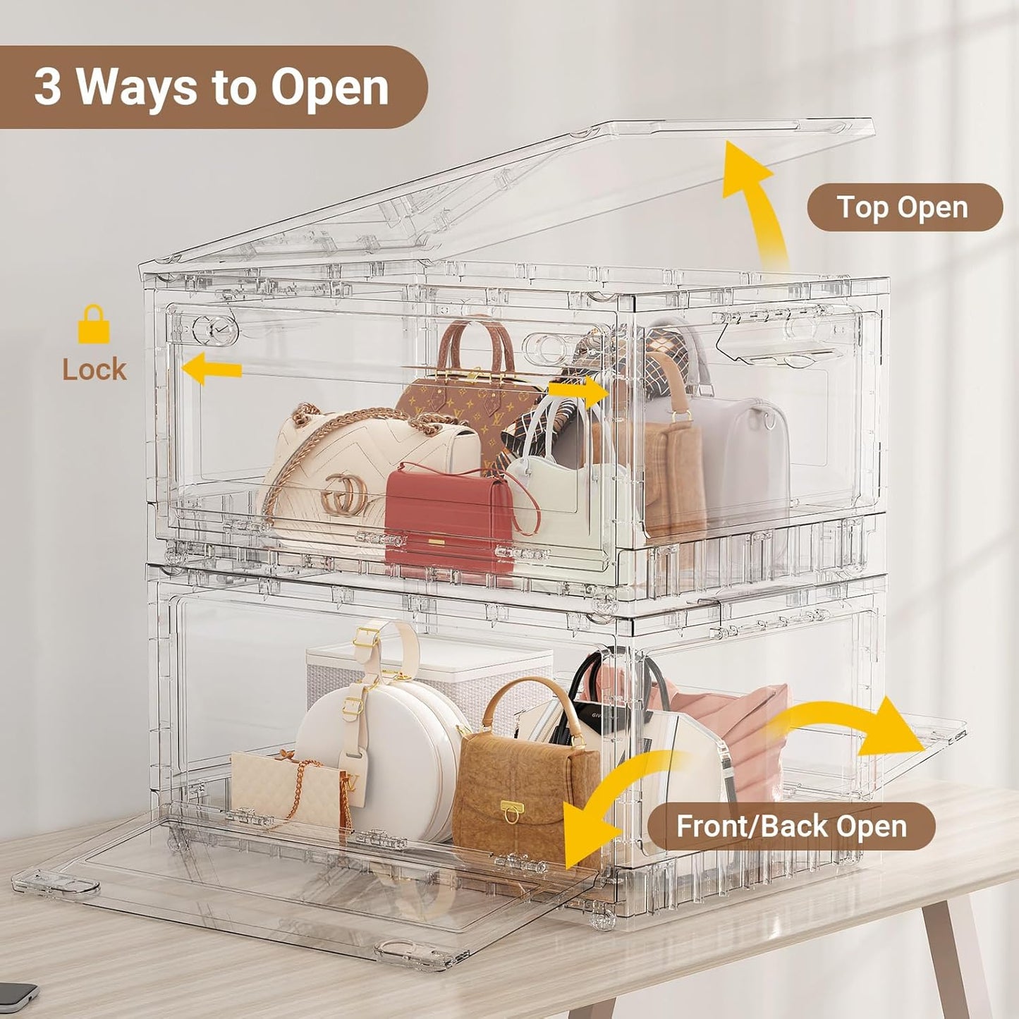 BROVIEW 320Qt Clear Stackable Storage Bins with Lids and Wheels, Shiny Plastic Storage Bins, Foldable PET Drawer Closet Organizers and Storage Cabinets Display Box for Home Craft Makeup, 4 Pack