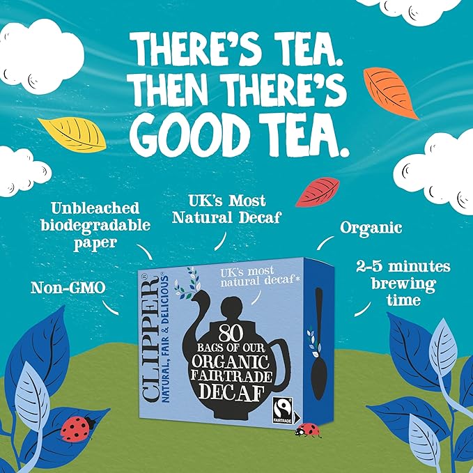 Clipper Tea, Organic Decaf, Plant-Based, Decaffeinated Black Tea, Great Over Ice, 1 Pack, 80 Unbleached Tea Bags